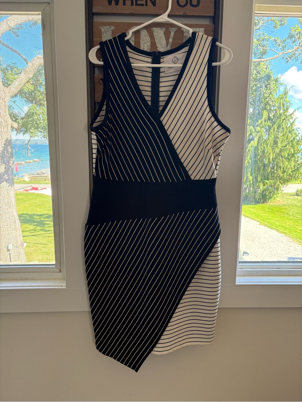 Point Zero Navy and White Striped Wrap Dress